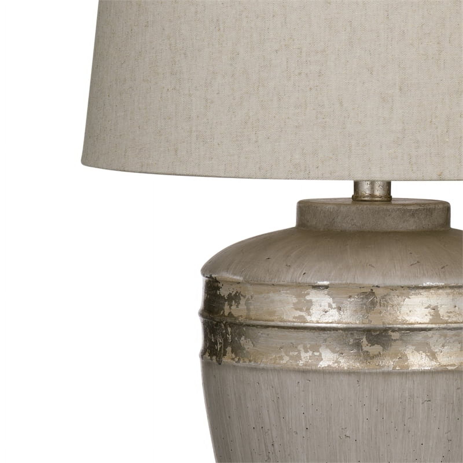 Antiqued Silver Metal Table Lamp with Drum Shade Q15104