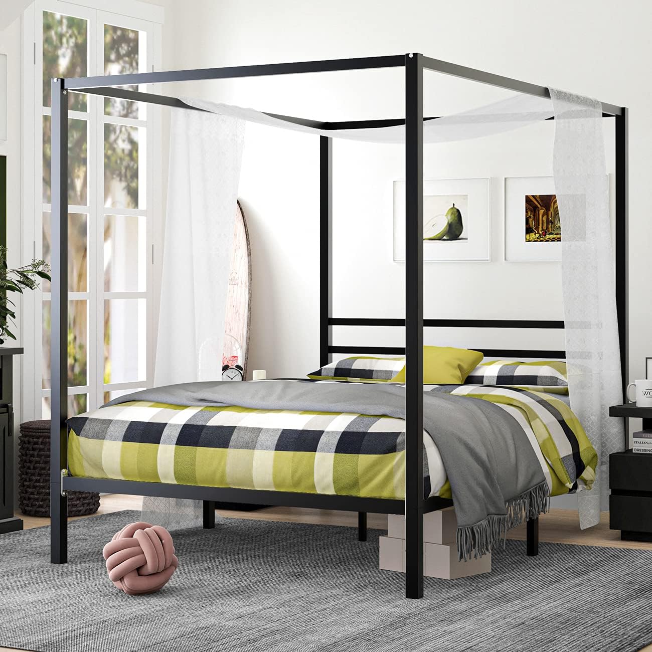 Black Metal Canopy Platform Bed Frame, Queen M954
