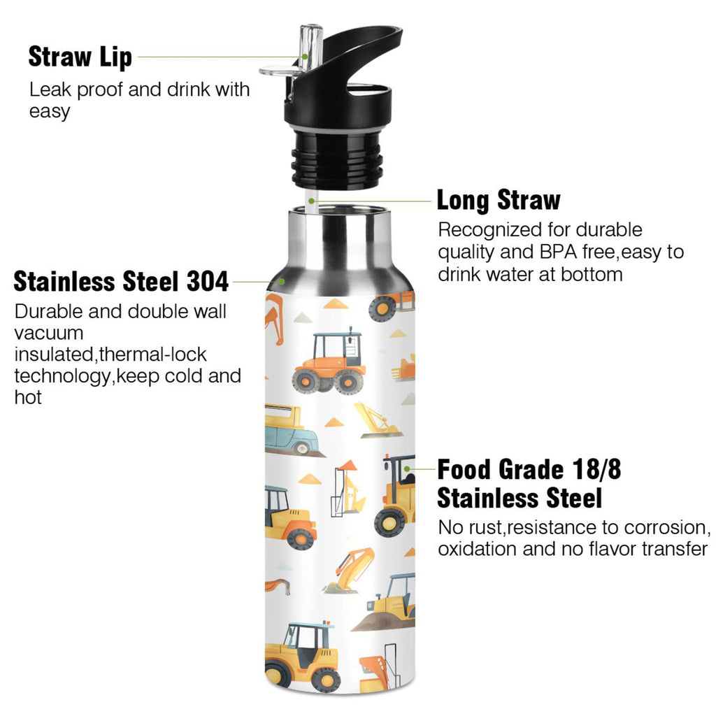 Stainless Steel Insulated Vacuum Flask Water Bottle with Straw Lid V91689