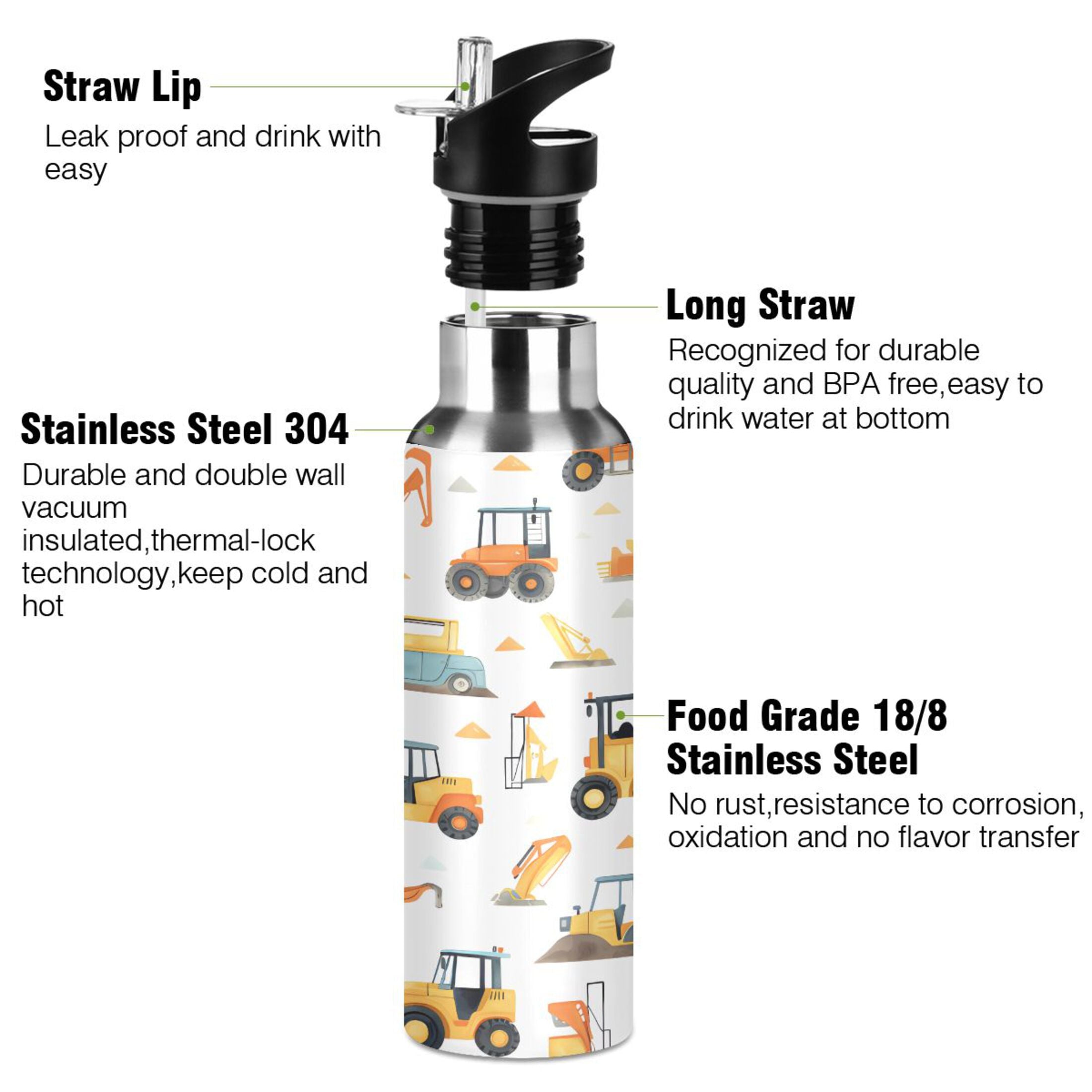 Stainless Steel Insulated Vacuum Flask Water Bottle with Straw Lid V91689