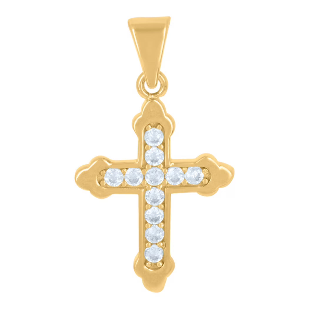 10k Yellow Gold CZ Cross Pendant Necklace B71795