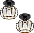 2-Pack Semi Flush Mount Ceiling Light Fixtures Small Crystal Black Metal Cage Indoor U132