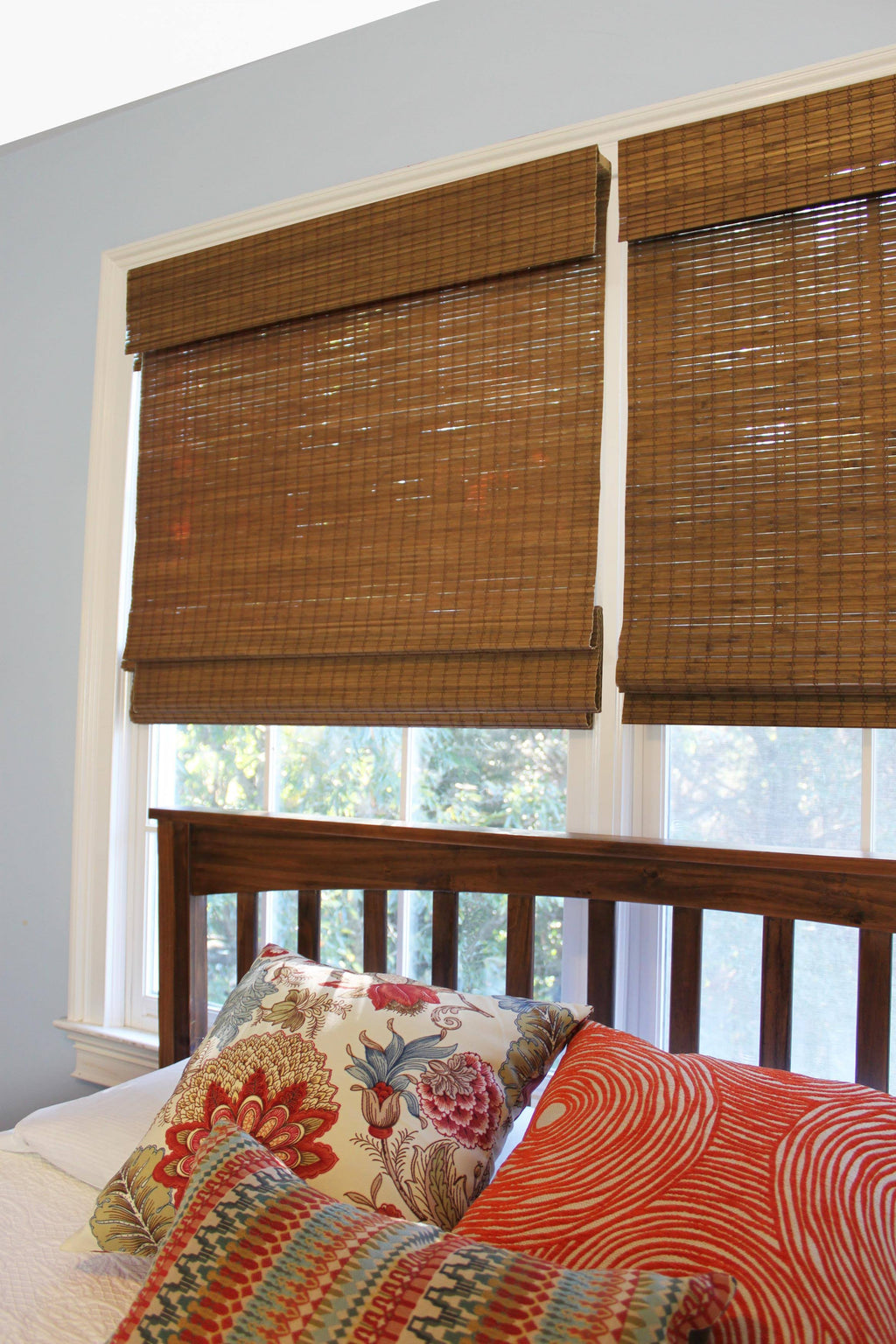 Cordless Maple Bamboo Roman Shade with Valance 35 in. W x 64 in. L D349911