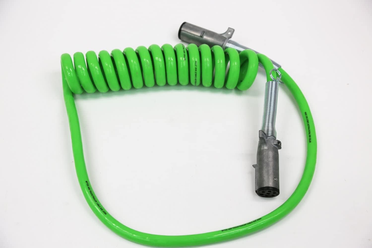 7-Way ABS Coiled Cable 15 Ft Green 48" x 12" Leads Trailer Electrical Power Cord Pack of 2 T4411