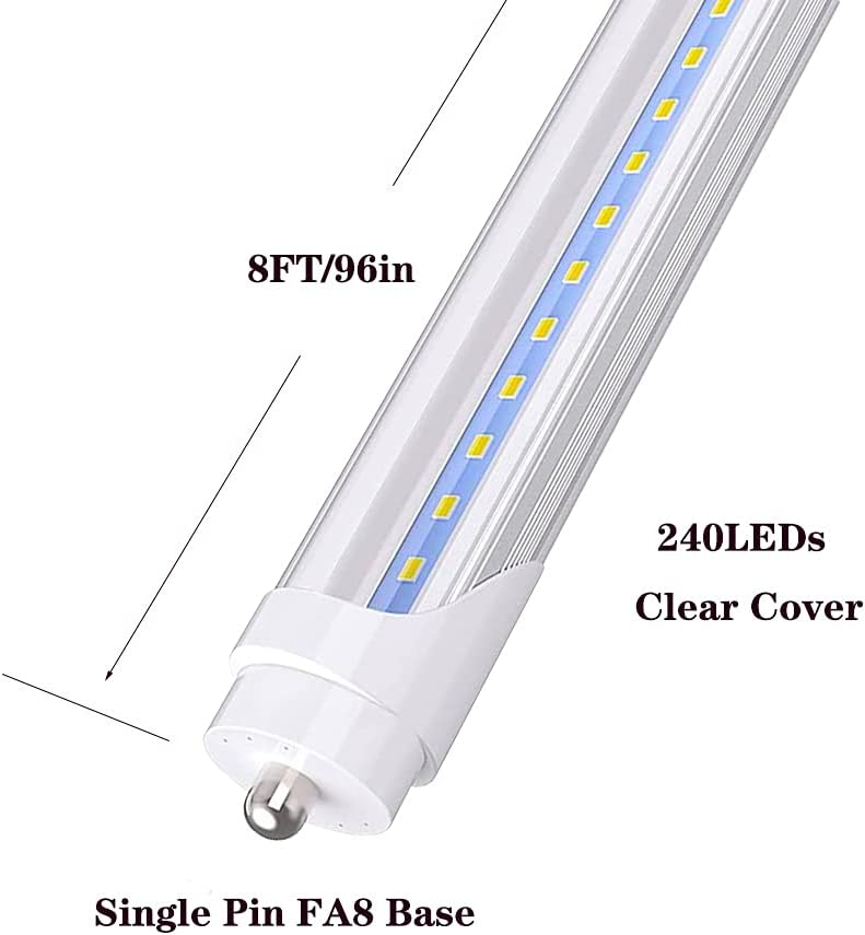 8FT T8 44W 6000K Cool White Clear Cover Led Shop Light (Pack of 12) V25763