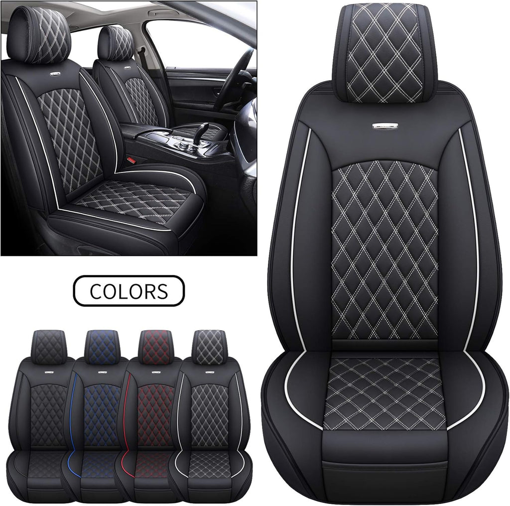 Waterproof Leather Car Seat Covers Full Set Black-Blue D238586