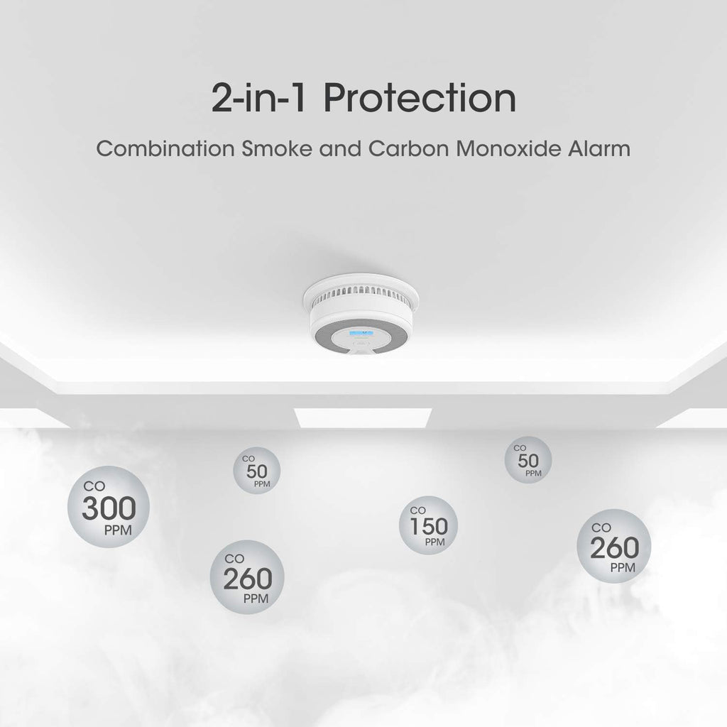 10-Year Battery Dual Sensor Smoke and Carbon Monoxide Detector Alarm with LCD Display, 5-Pack C500