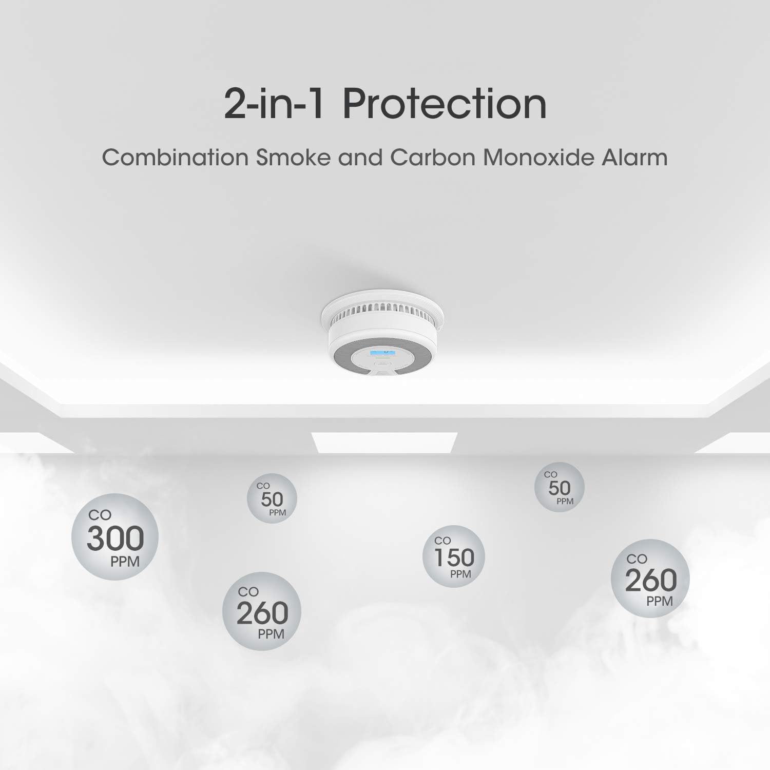 10-Year Battery Dual Sensor Smoke and Carbon Monoxide Detector Alarm with LCD Display, 5-Pack C500
