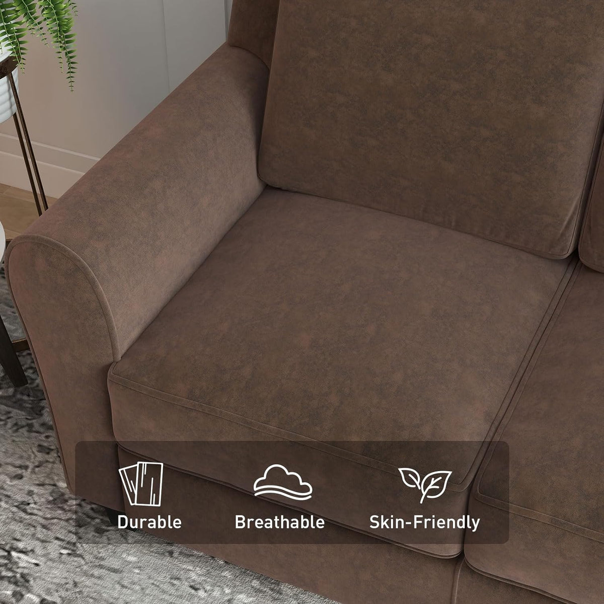 Brown 3 Seater Sofa Couch with Thicked Cushion M543