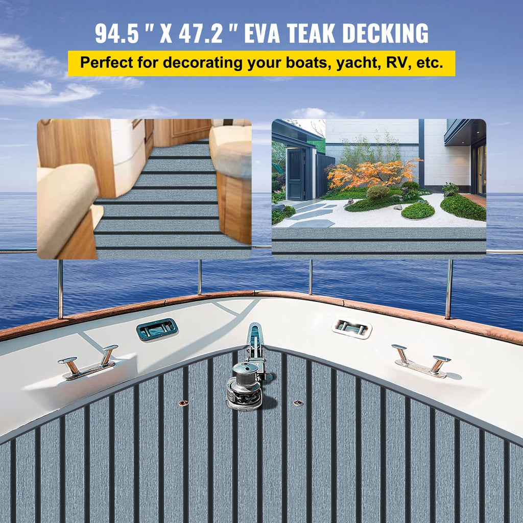 94.5 X 47.2 Inch EVA Foam Faux Teak Boat Decking Sheet 5MM Thick Non-Skid Self-Adhesive M912