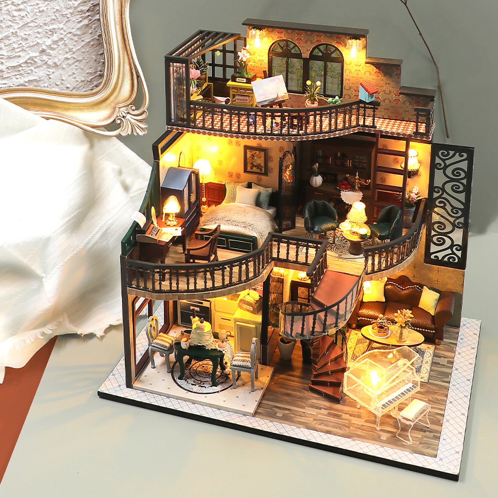Dream Building Pavilion Dollhouse Miniature DIY House Kit with Furniture M2685