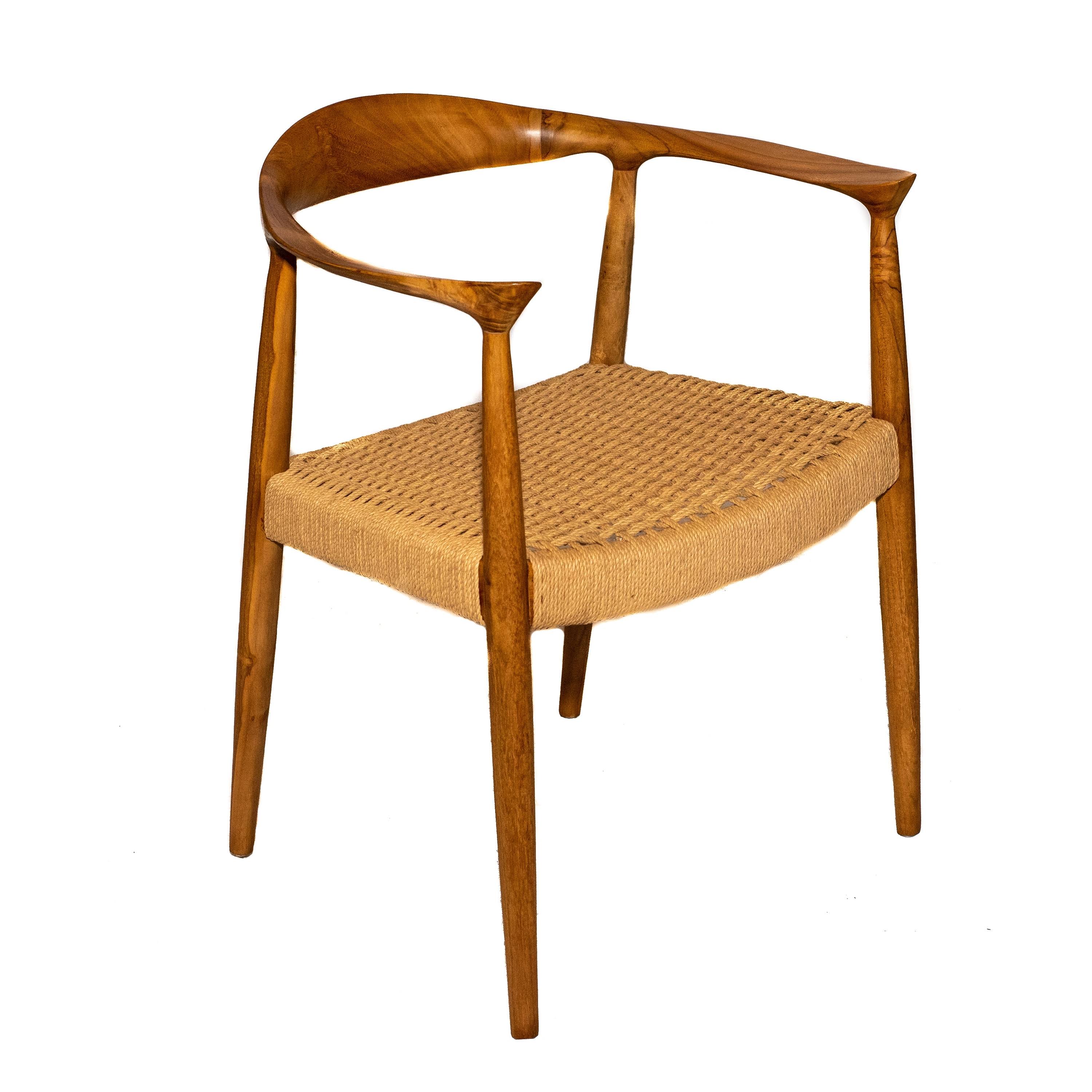 Natural Teak Wood Arm Chair with Rattan Seat K689
