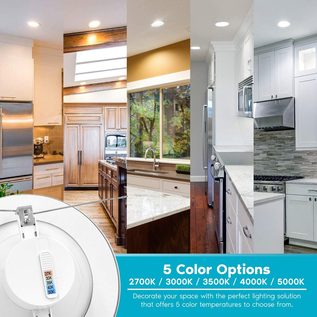 5/6 Inch LED Recessed Retrofit Downlight, 14W=90W, CCT Color Selectable, Dimmable, 1100 Lumens, Wet Rated, Smooth Trim (4 Pack) Y4908