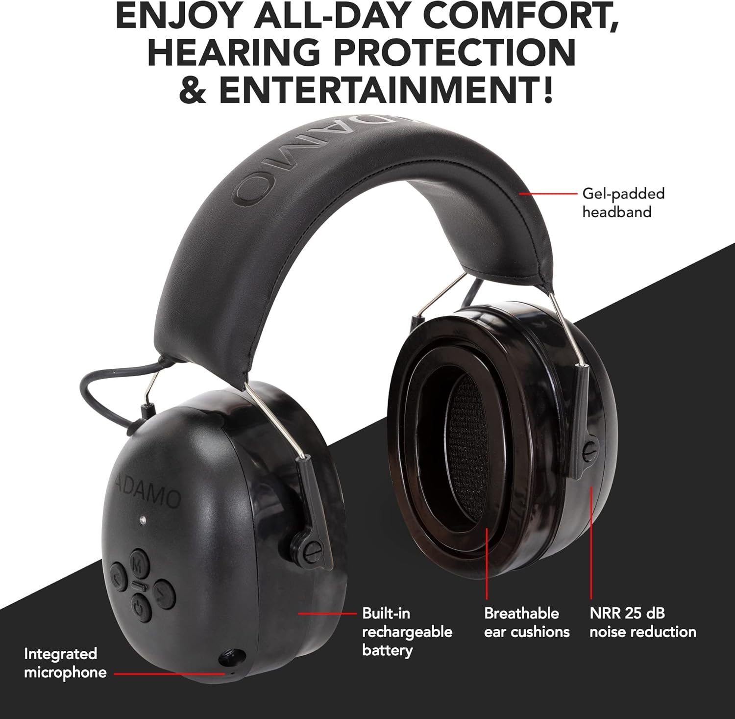 Bluetooth 5.0 Noise Reduction Safety Earmuffs with Adjustable Headband Q487050
