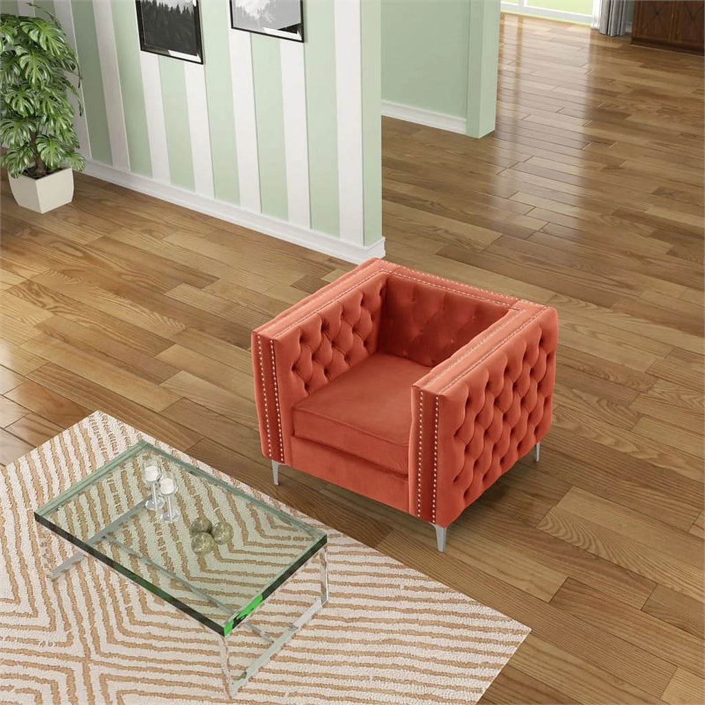 3-PC Velvet Loveseat and 2 Chairs Set Orange D3296