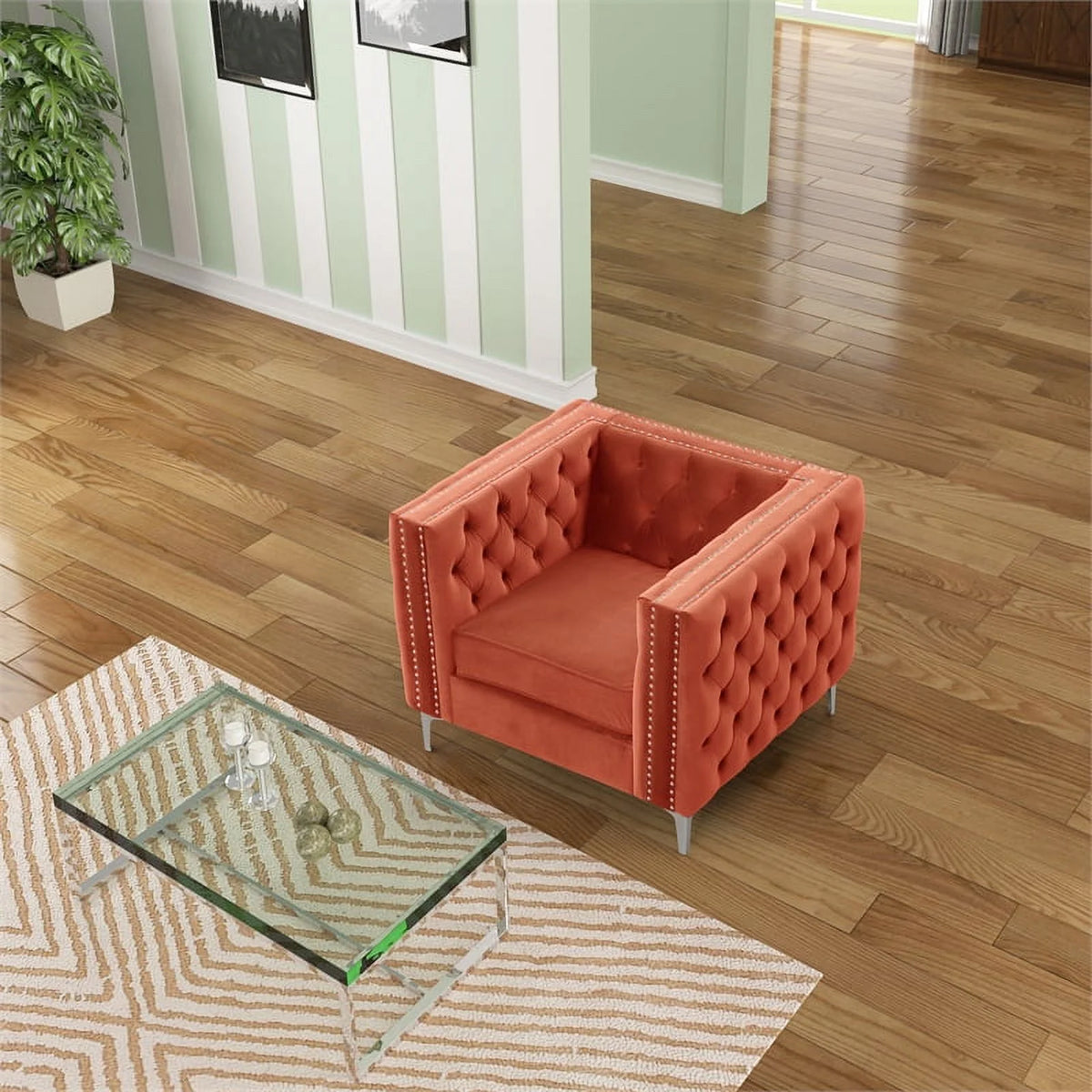 3-PC Velvet Loveseat and 2 Chairs Set Orange D3296