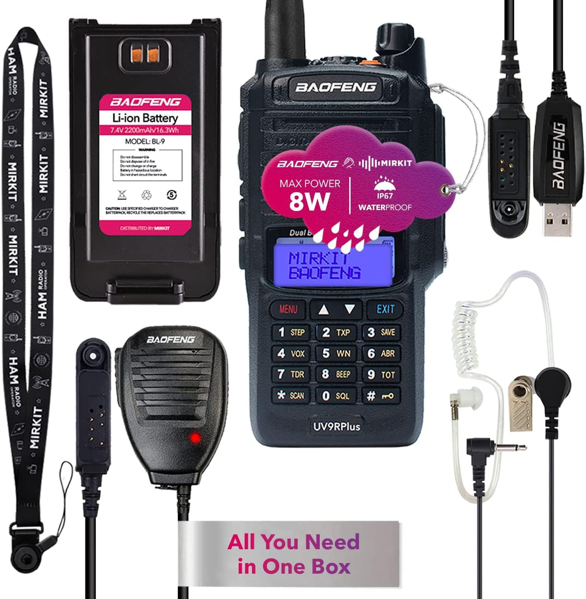 2pcs Waterproof Handheld Radio with USB Programming Cable & 2200mAh Battery O288