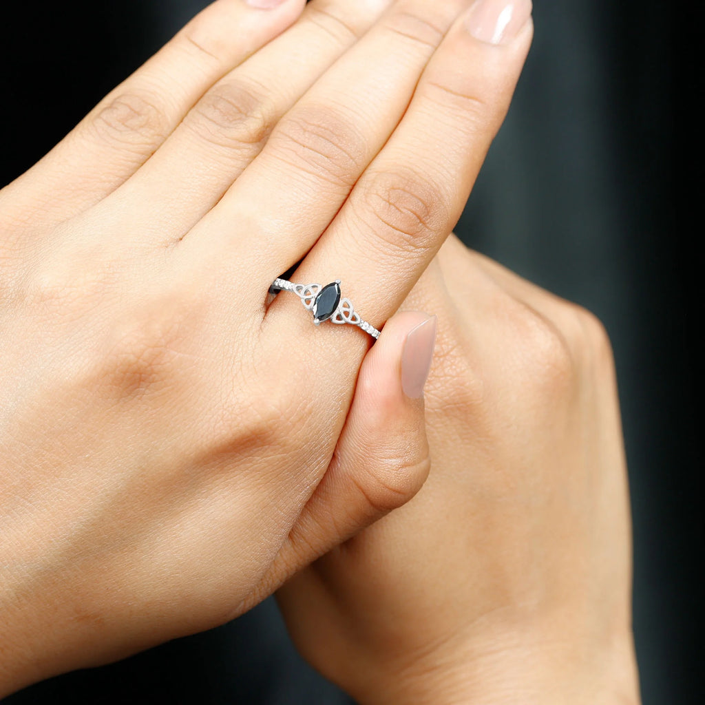 Black Diamond Solitaire Celtic Knot Ring, 925 Sterling Silver, US 4.00 X16032