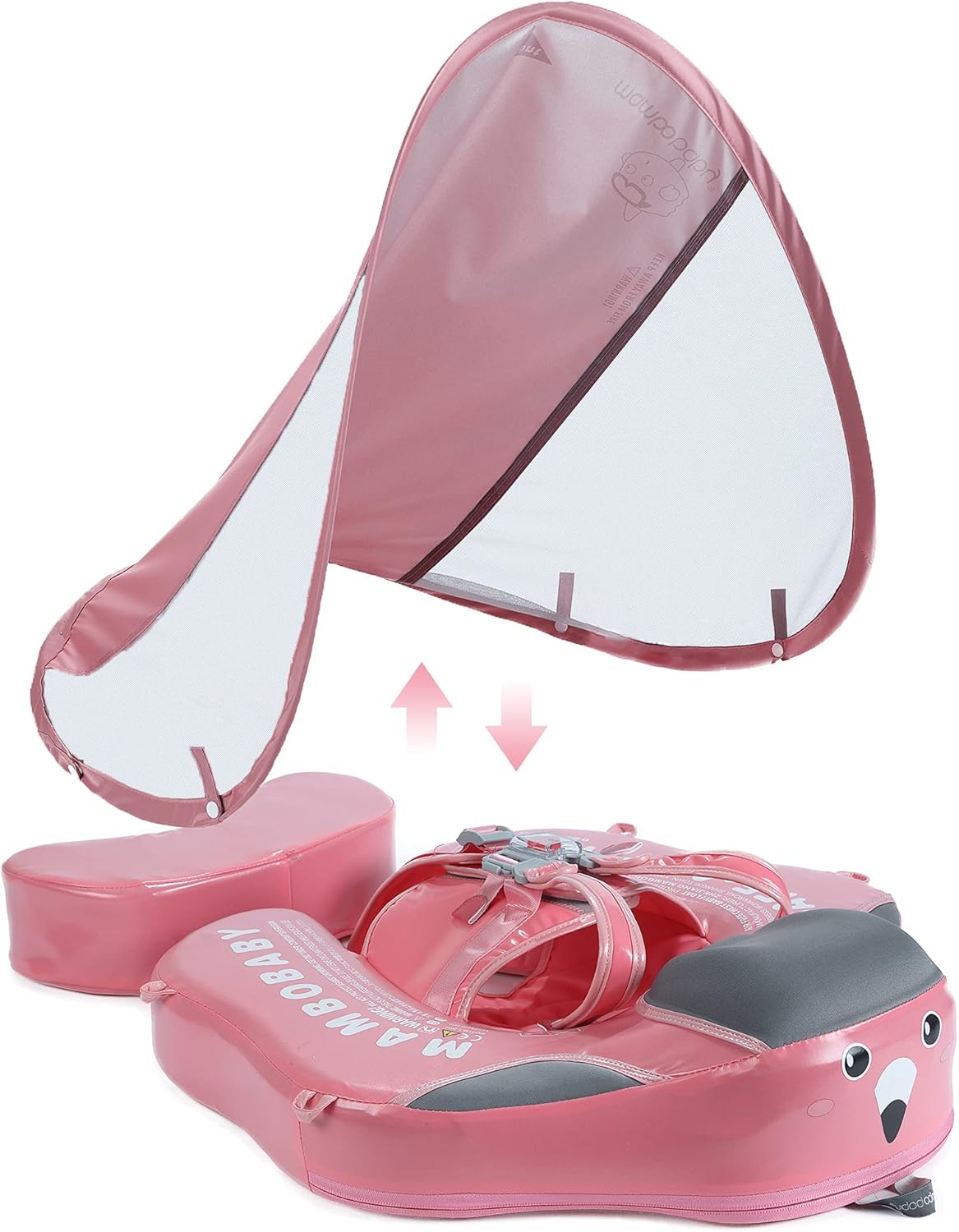 Mambobaby Float with Canopy Infant Waist Swimming Ring Swim Trainer Non-Inflatable Floats Toys with Adjustable Safety Strap (Flamingo) D57538