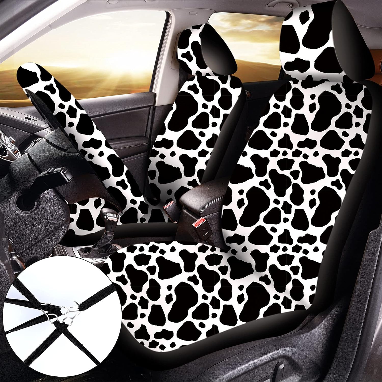 15 Pieces Cow Print Car Seat Covers Full Set B650