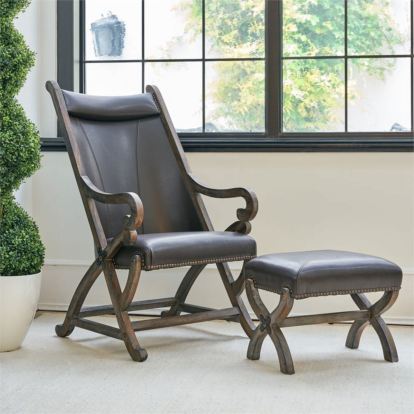 Gray Leather Chair & Ottoman Set B876