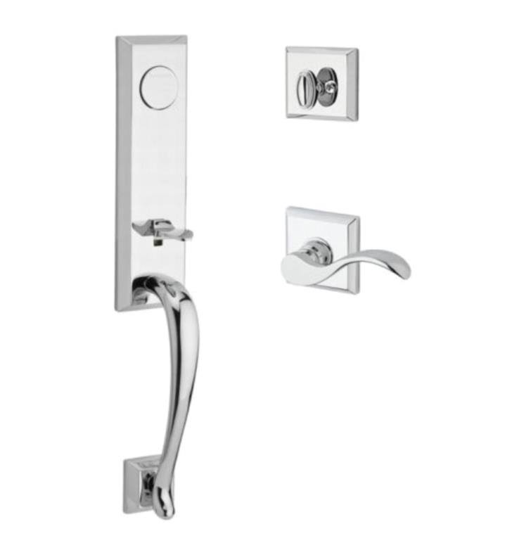 Full Dummy Del Mar Handleset Right Hand Curve Lever Traditional Square Rose Brass U489