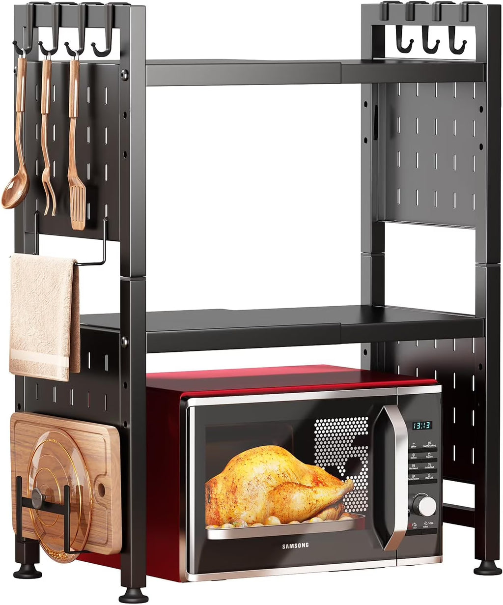 3-Tier Heavy Duty Microwave Stand with 9 Hooks and Cutting Boards Z1929