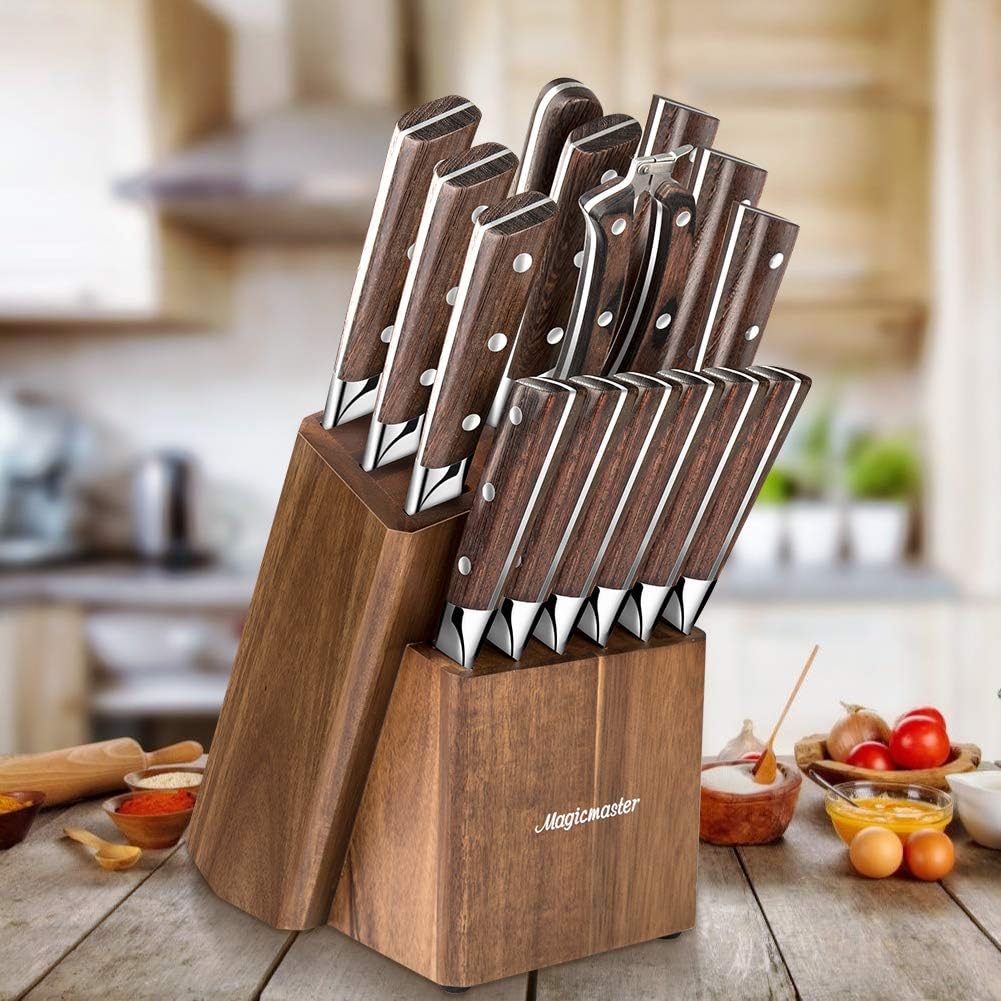 15 Pc German High Carbon Stainless Steel Knife Set with Wooden Block Q172