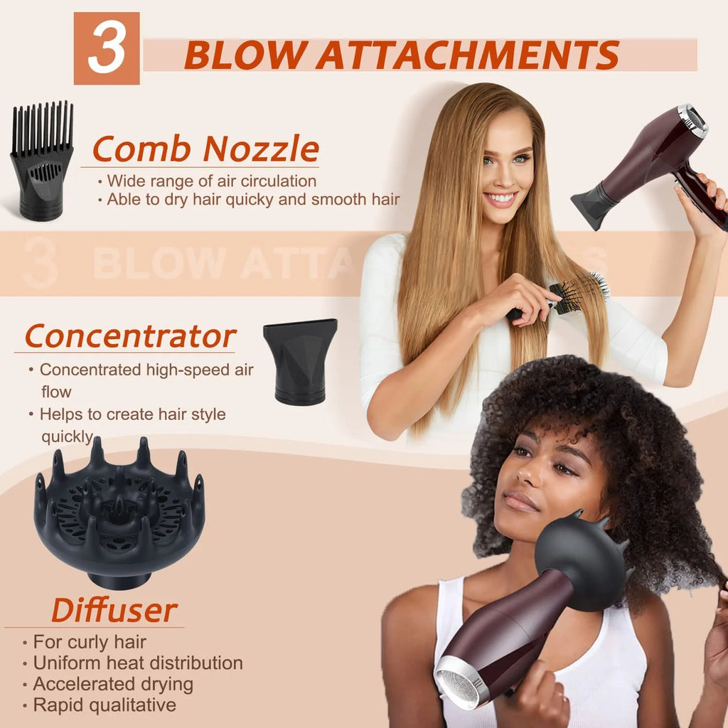 2000 Watt Negative Ionic Hair Dryer with Diffuser Concentrator Comb U402