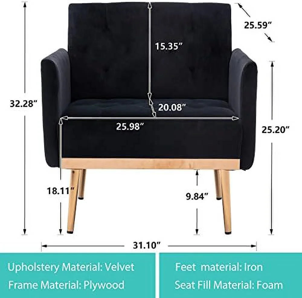Black Velvet Tufted Accent Chair with Metal Legs X9784
