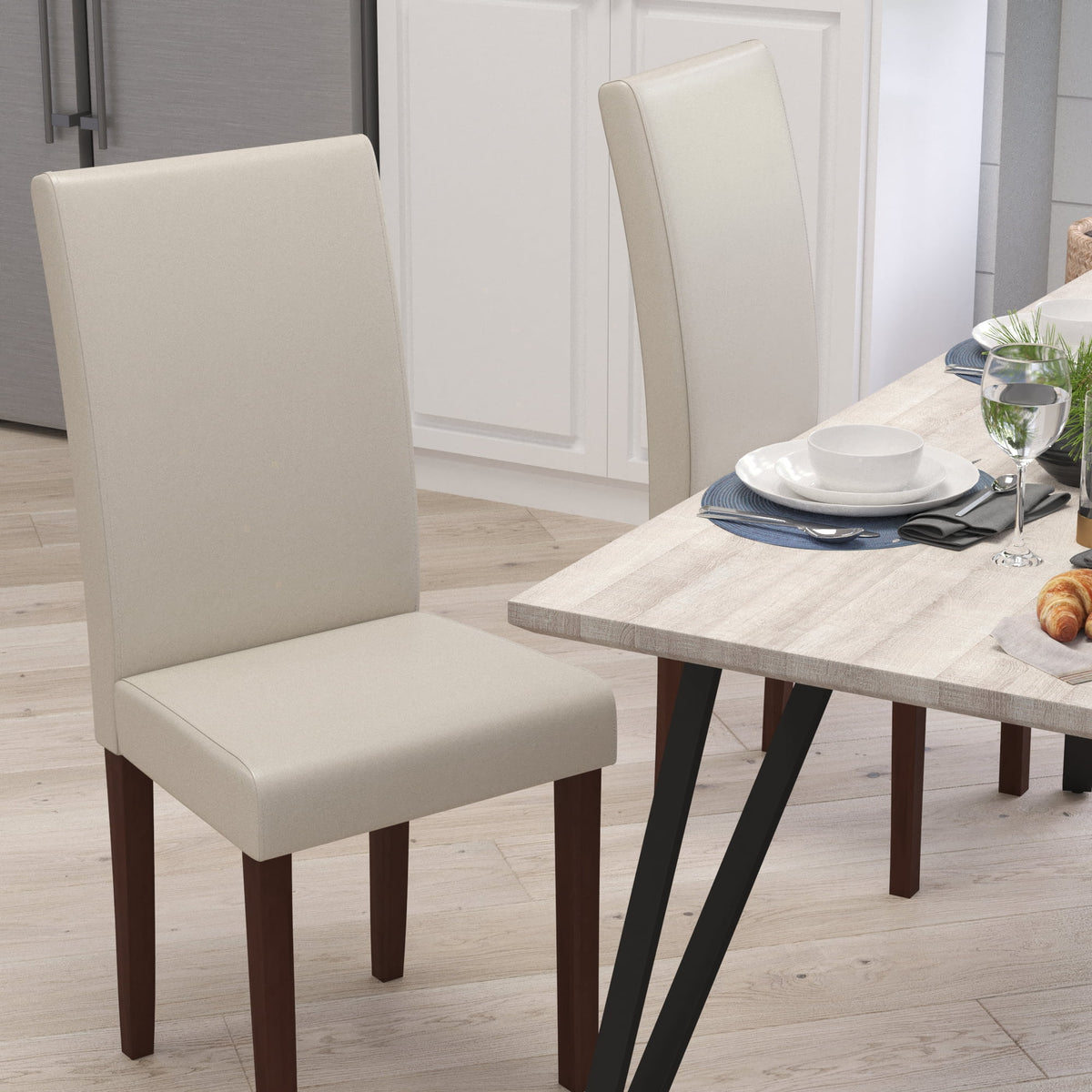Beige Faux Leather Panel Back Parsons Dining Chair, Set of 4 G5100