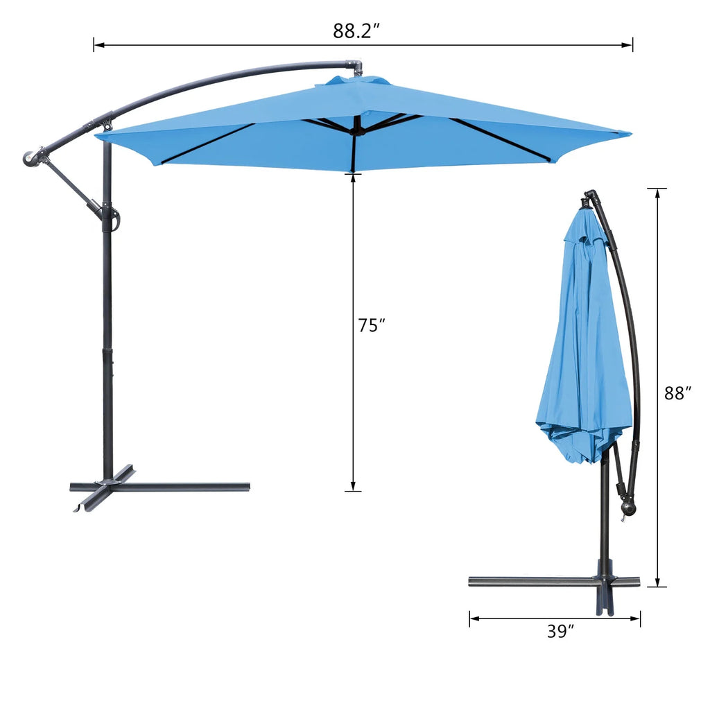 Blue 10 Ft Offset Patio Umbrella with Steel Frame S9770