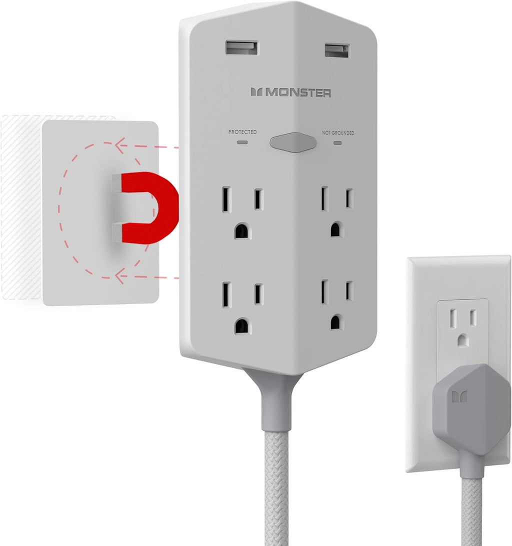 2 AC Outlets 3 USB-A Ports 1 USB-C Port White Pack of 2 Outlet Extender G3952