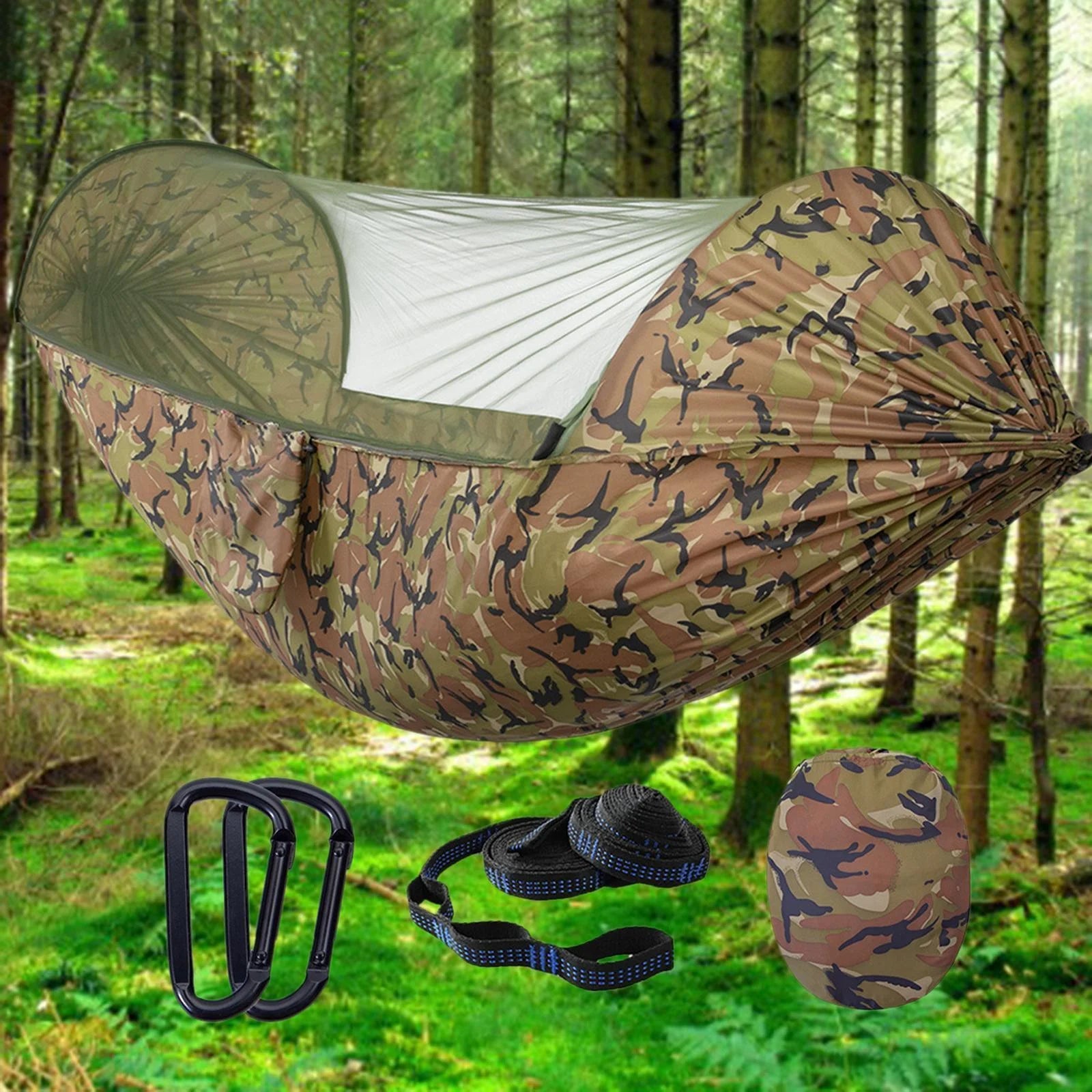 Large Camping Hammock with Net Lightweight Polyester Hanging Hammocks Tree Straps Swing Hammock Bed F848047
