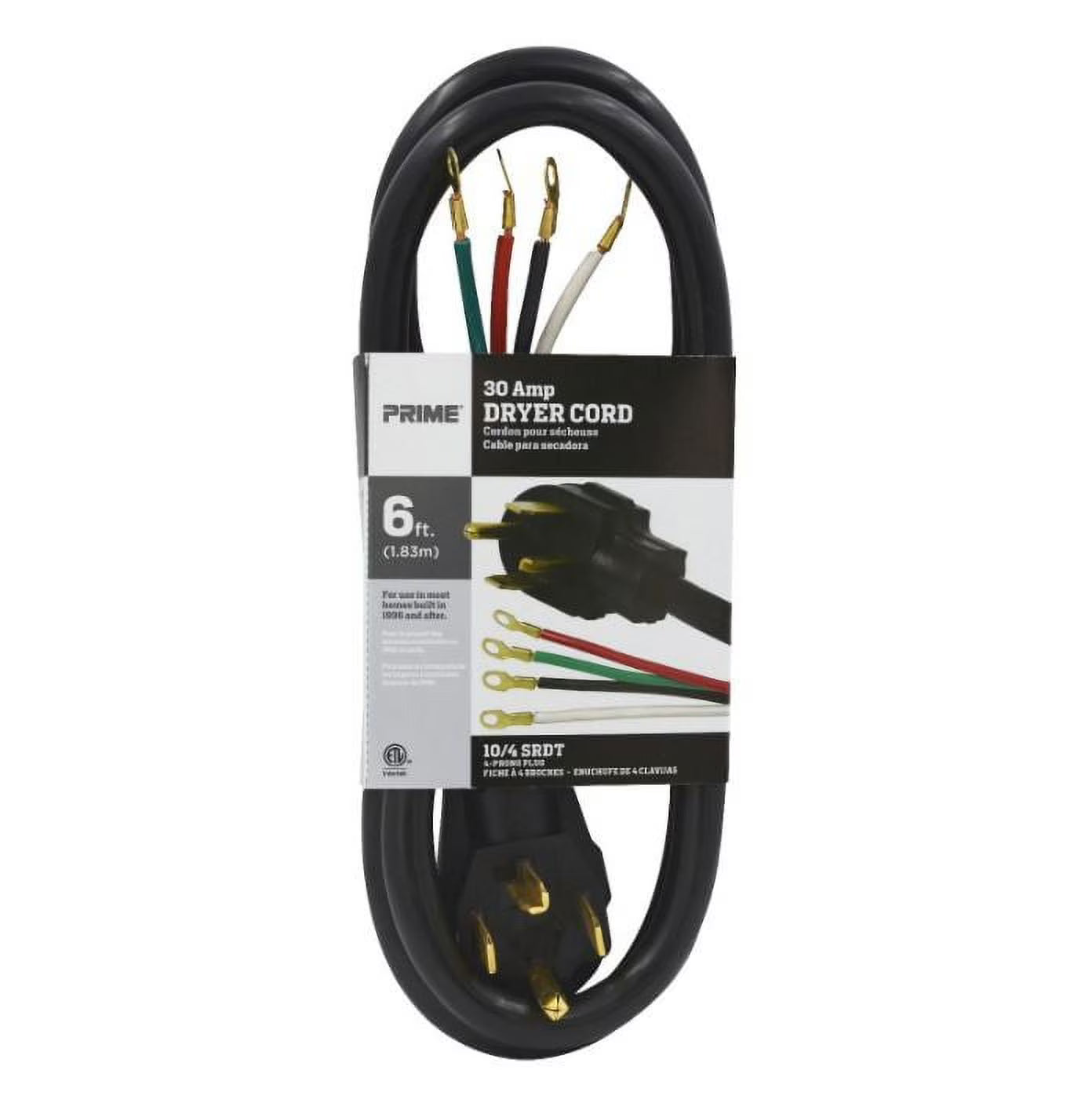 6 Feet 30 Amp Black 4-Wire Dryer Cord (2 Pack) Q31810