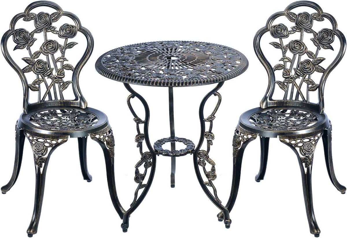 Antique Copper 3 Piece Cast Aluminum Bistro Table Set H231491