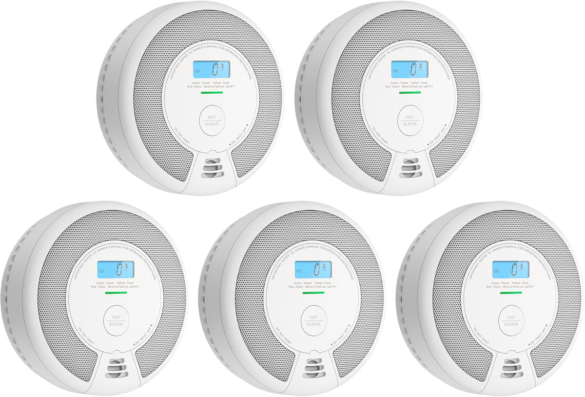10-Year Battery Dual Sensor Smoke and Carbon Monoxide Detector Alarm with LCD Display, 5-Pack C500