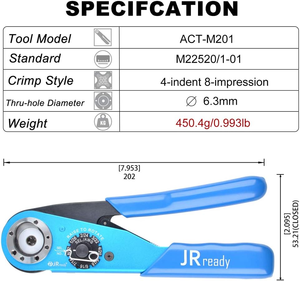 8 indent crimping tool for wire 12-26 awg solid barrel contact V265