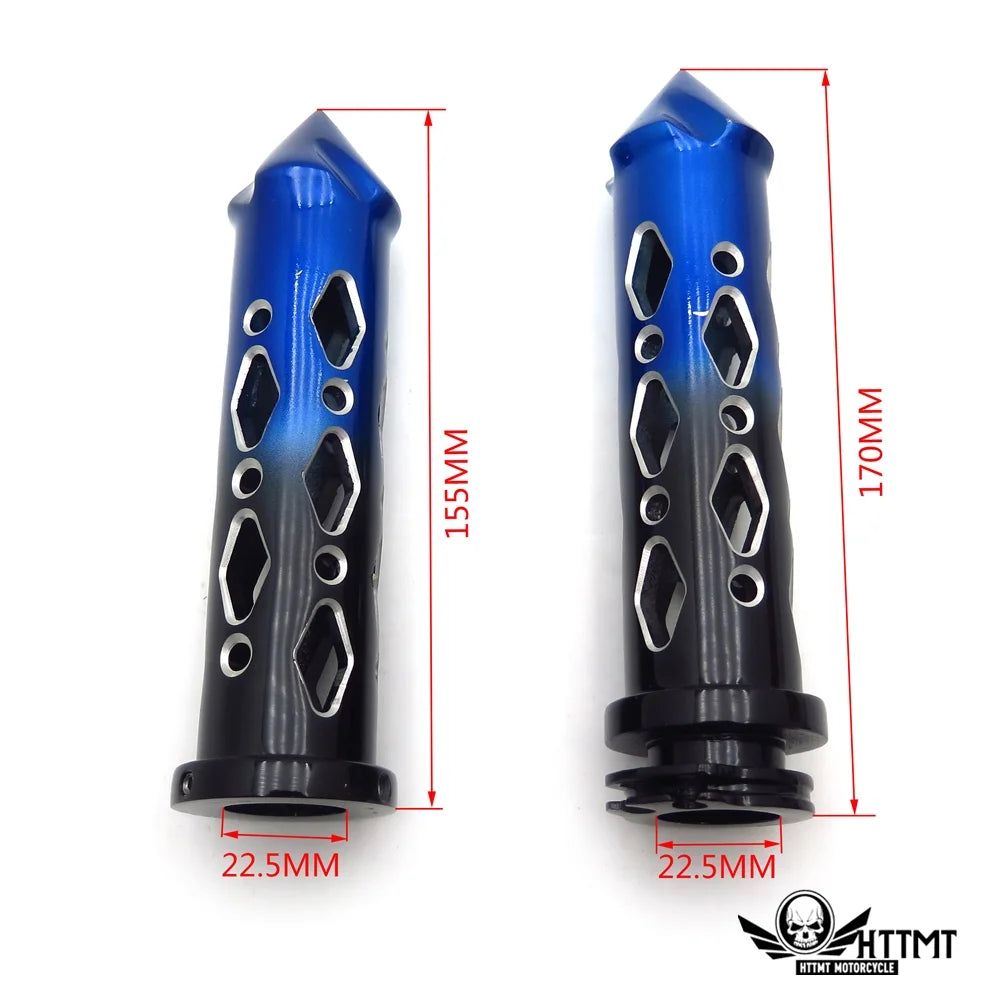 Black Blue Cruiser Motorcycle 22mm 7/8" Spike Hole Hollow-out Hand Grips Handlebar J212689