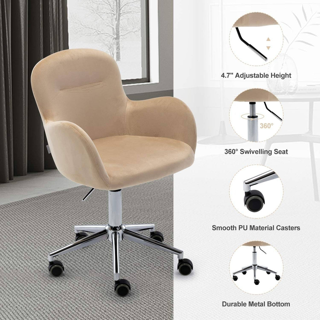Velvet Swivel Desk Chair with Metal Base and Arms F46343