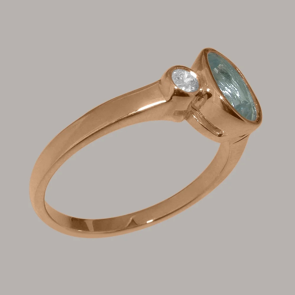 18k Rose Gold Natural Aquamarine & Diamond Ring Y2220