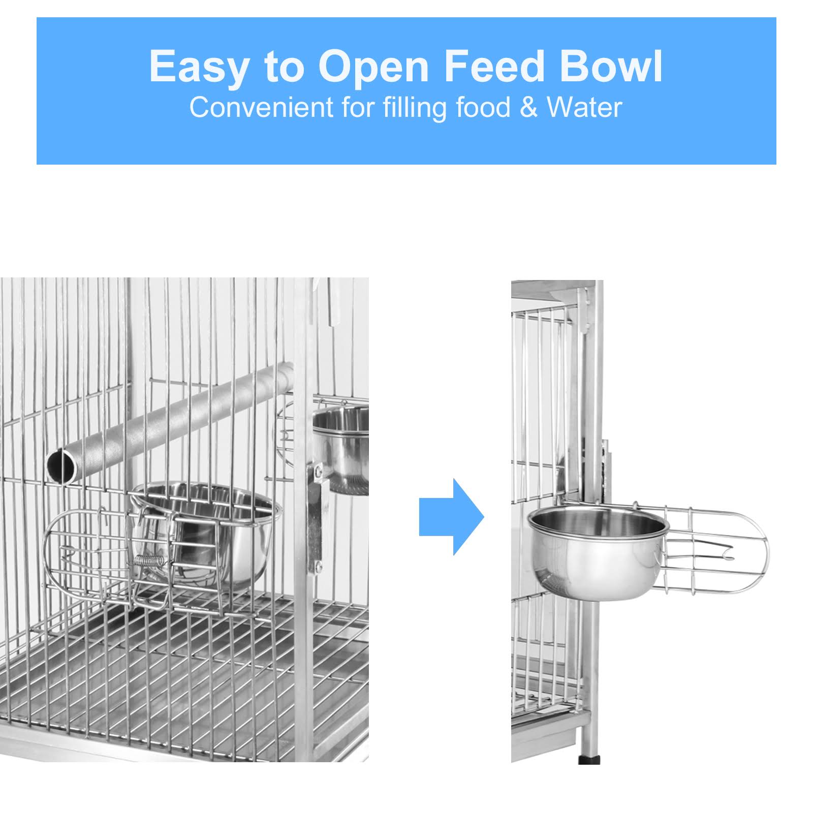 Stainless Steel Parrot Travel Cage Bird Cage Carrier with Handle Perch U919