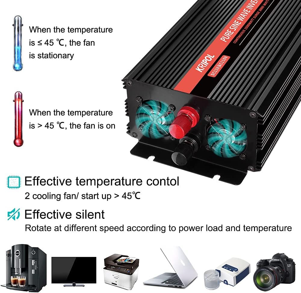 2000 Watt 12V DC to 110v/120v AC Power Inverter with 4 AC Outlets and USB Output E7999