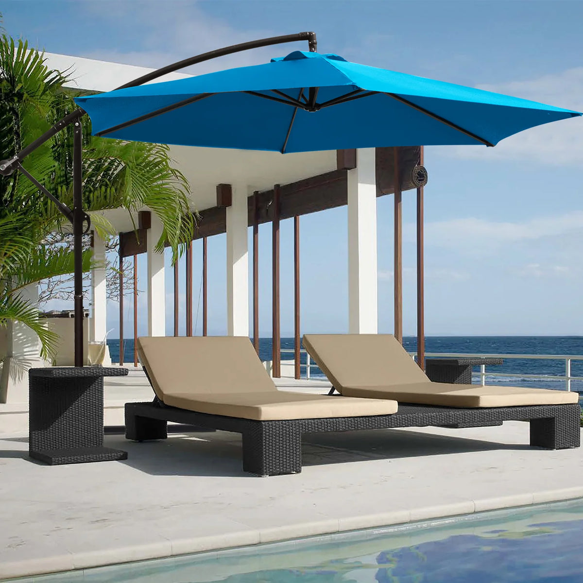 Blue 10 Ft Offset Patio Umbrella with Steel Frame S9770