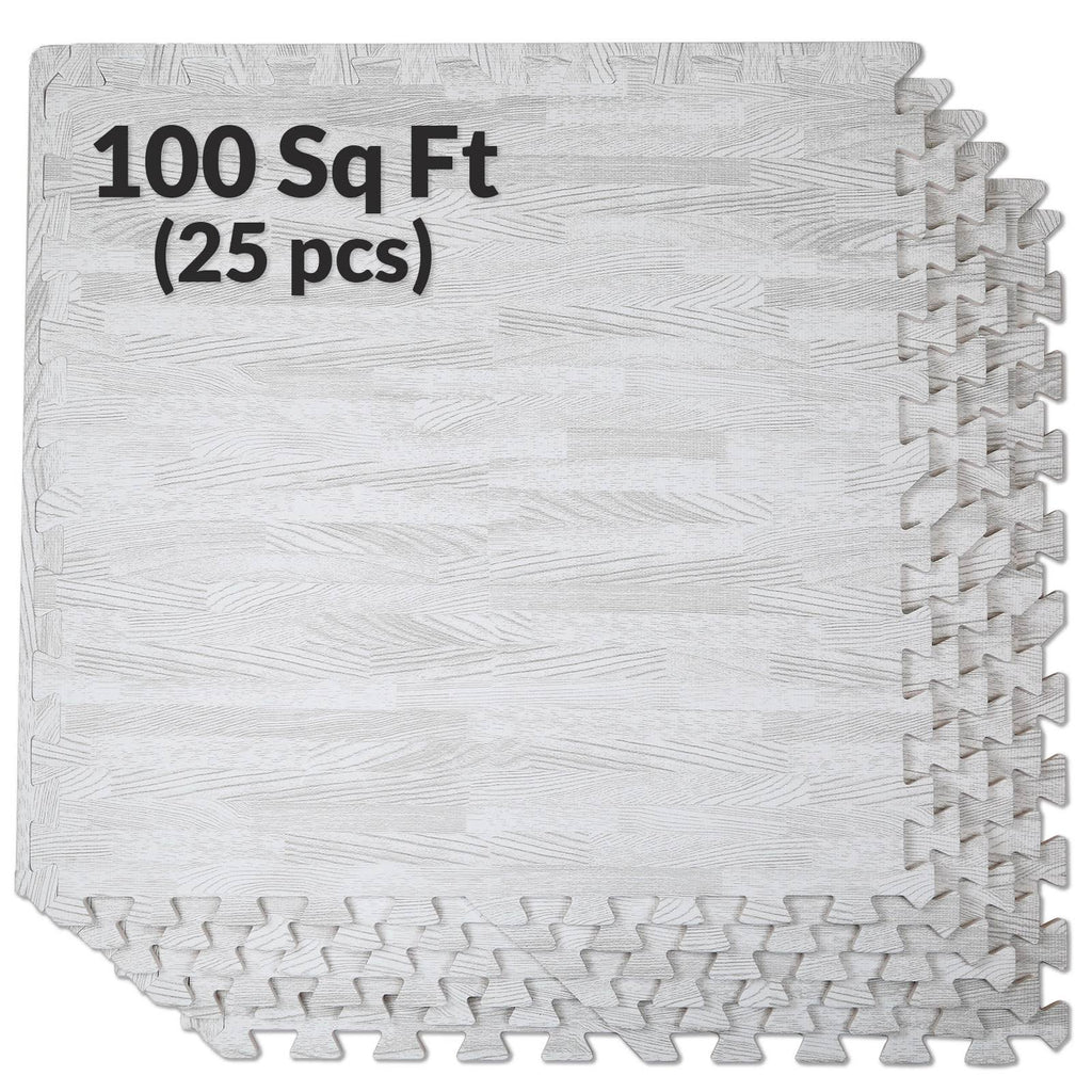 White Wood Grain Foam Mat Interlocking Flooring 25pcs E54651