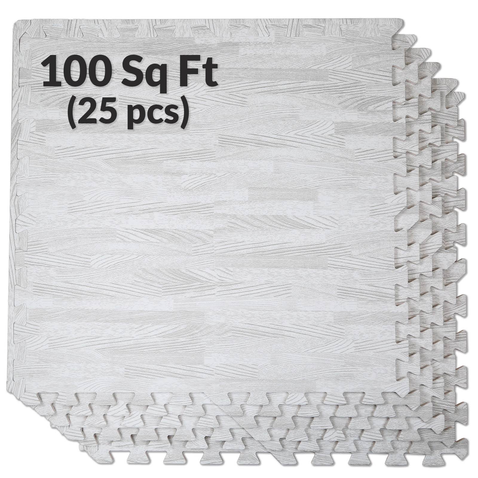 White Wood Grain Foam Mat Interlocking Flooring 25pcs E54651
