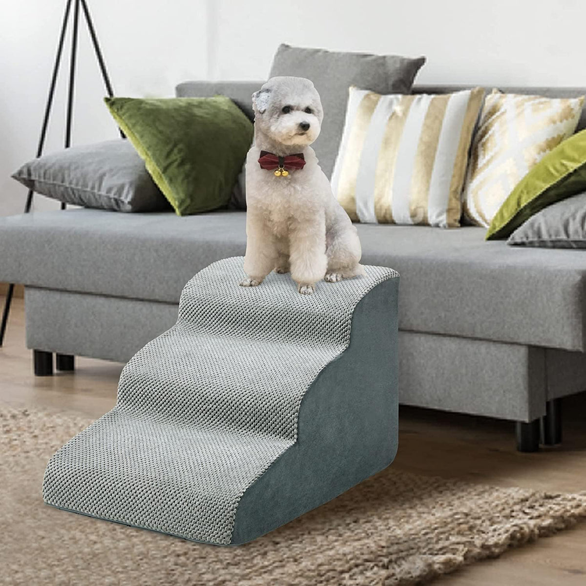 Grey Non-Slip Foam Pet Ramp Stairs O70372