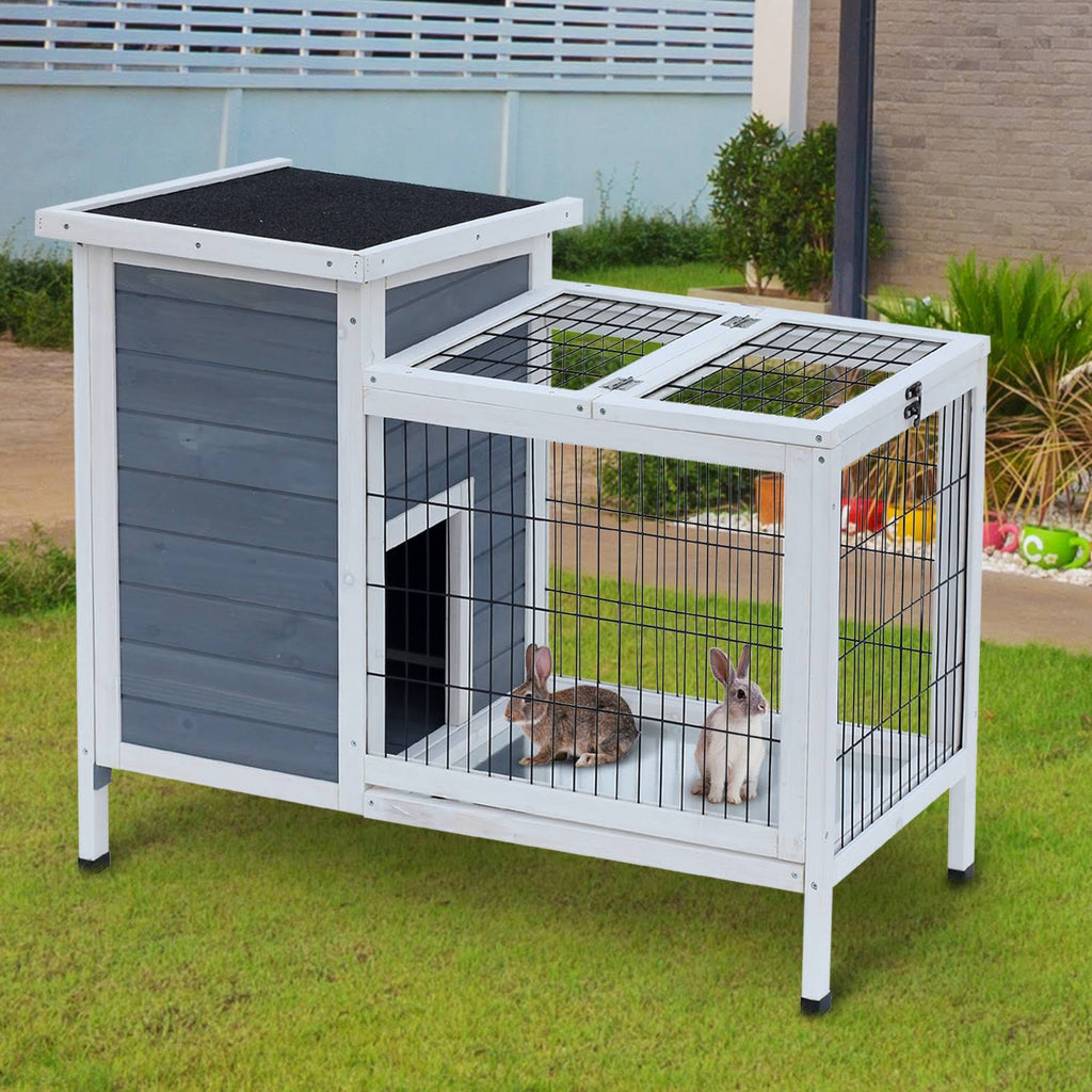 36x22 Raised Outdoor Wooden Rabbit Hutch with Enclosed Run A8651