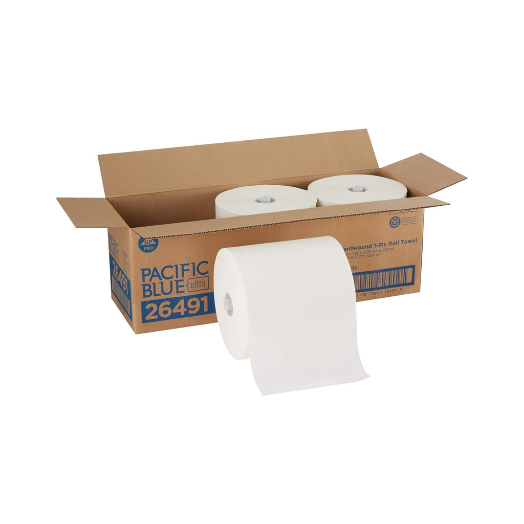 White 8” High-Capacity Recycled Paper Towel Rolls, 1,150 Linear Feet Per Roll, 3 Rolls Per Case Pack of 2 E396960