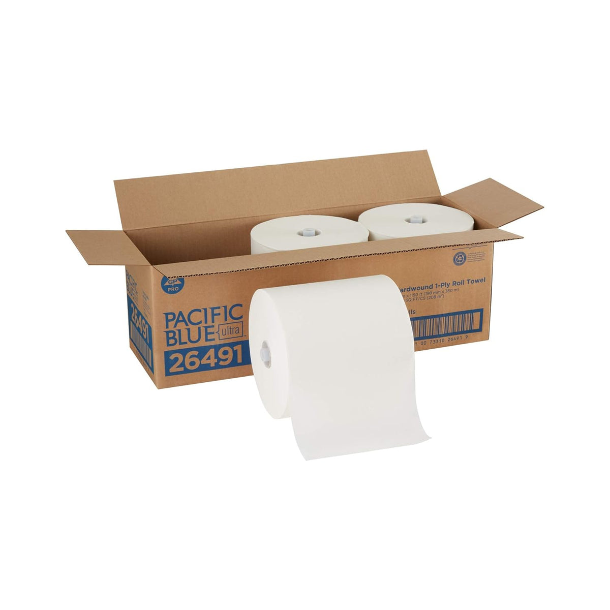 White 8” High-Capacity Recycled Paper Towel Rolls, 1,150 Linear Feet Per Roll, 3 Rolls Per Case Pack of 2 E396960